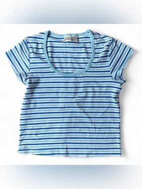 Y2K Blue Striped Cap Sleeve Baby Tee – Large